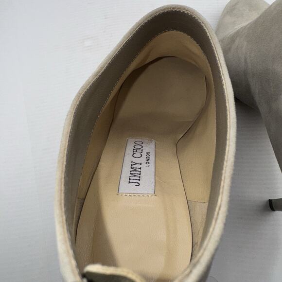 Jimmy Choo Taupe Suede Ankle Booties 37.5 (7.5US) High Heel Stiletto Zip Italy - Picture 11 of 15